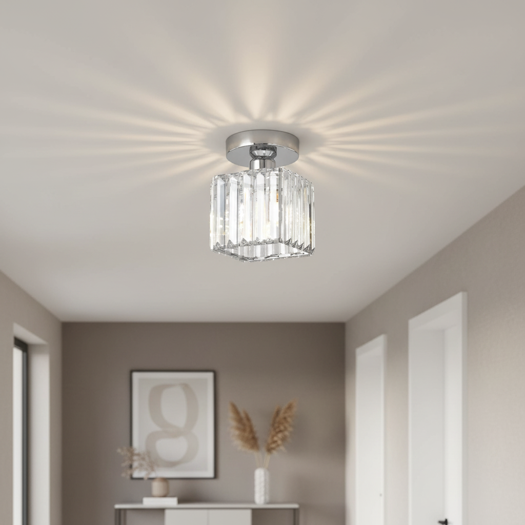 Plafonnier Cristal Élégant E27 Montage Apparent Moderne Noir Or Argenté pour Entrée Salon Chambre Bureau | Koossa
