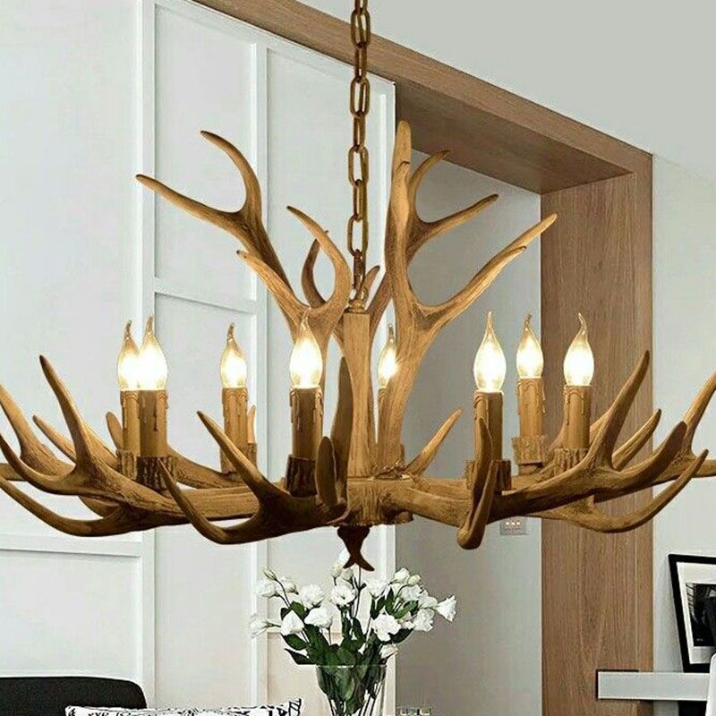 Antler Chandelier Resin Fixture Metal Frame Traditional Style Pendant 6 8 10 Light Options Adjustable Chain Candelabra Base E12 for Dining | Lonoma