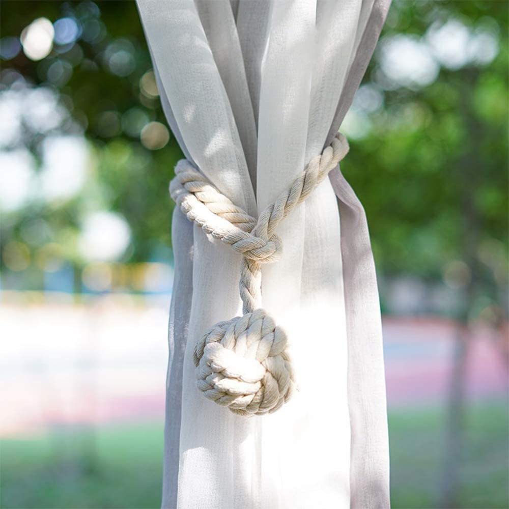 Macramé Curtain Tie Backs with Wooden Stick - Handwoven Cotton Rope Curtain Holders for Boho, Farmhouse & Natural Home Decor | Lonoma