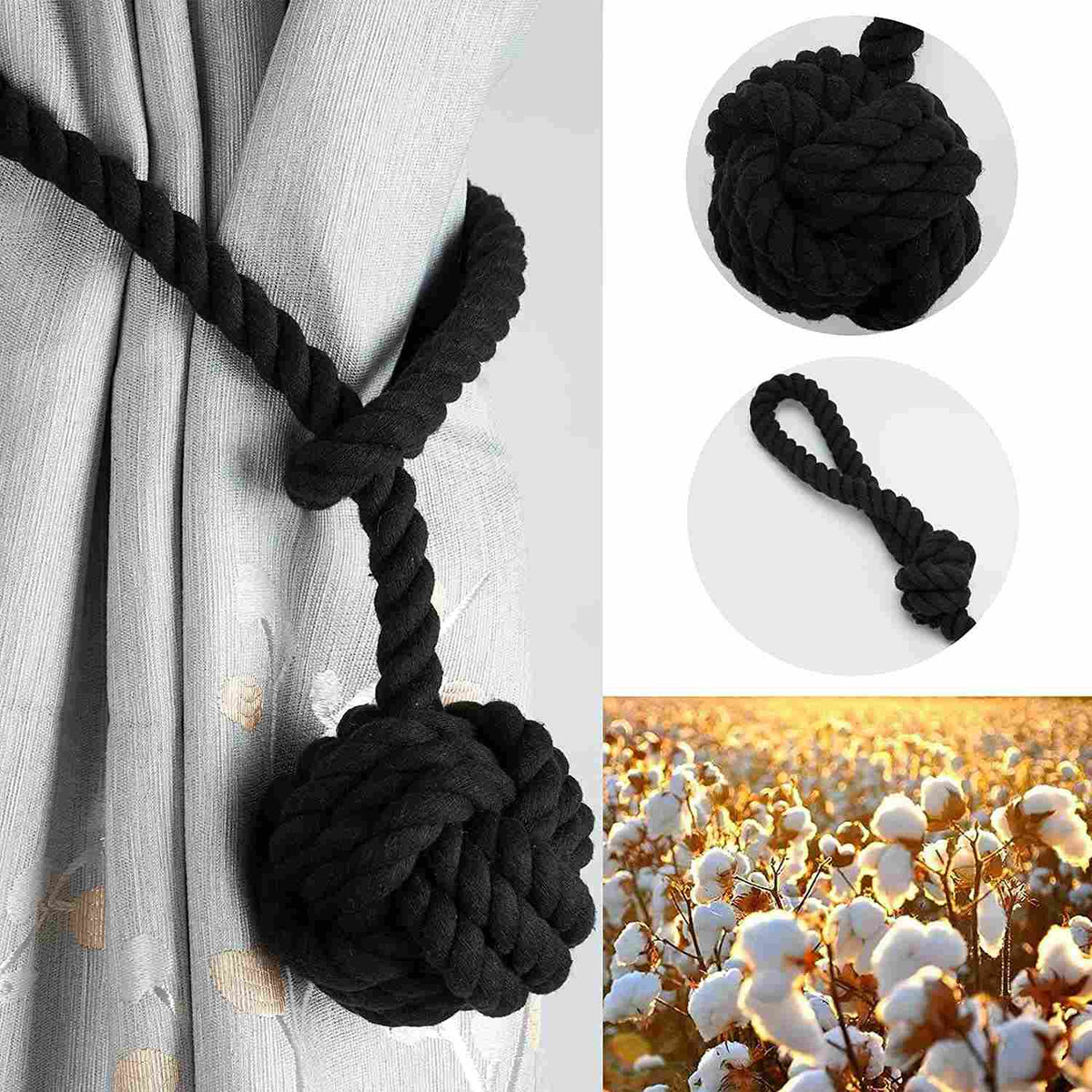 Handwoven Cotton Curtain Tiebacks with Wood Dowel – Boho Macrame Holdbacks for Living Room, Bedroom, Nursery | Natural Woven Drape Holders | Lonoma
