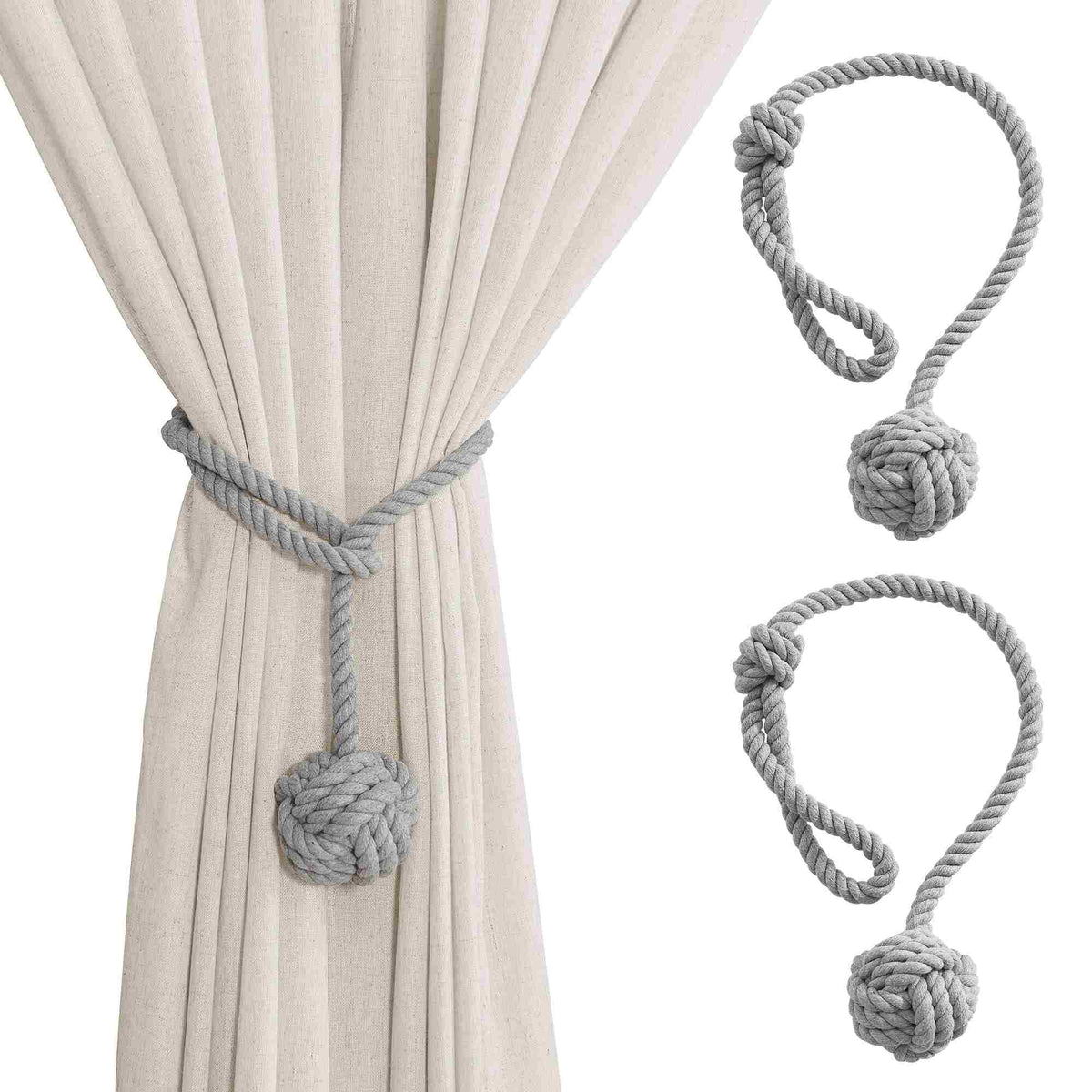 Macramé Curtain Tie Backs with Wooden Stick - Handwoven Cotton Rope Curtain Holders for Boho, Farmhouse & Natural Home Decor | Lonoma
