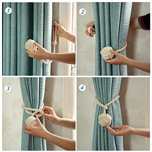 Macramé Curtain Tie Backs with Wooden Stick - Handwoven Cotton Rope Curtain Holders for Boho, Farmhouse & Natural Home Decor | Lonoma