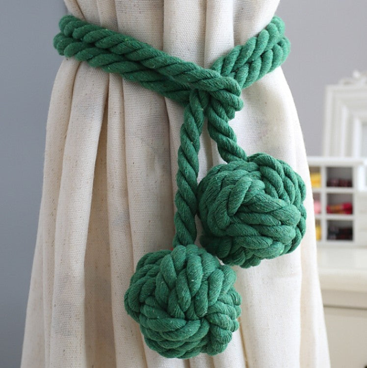 Macramé Curtain Tie Backs with Wooden Stick - Handwoven Cotton Rope Curtain Holders for Boho, Farmhouse & Natural Home Decor | Lonoma