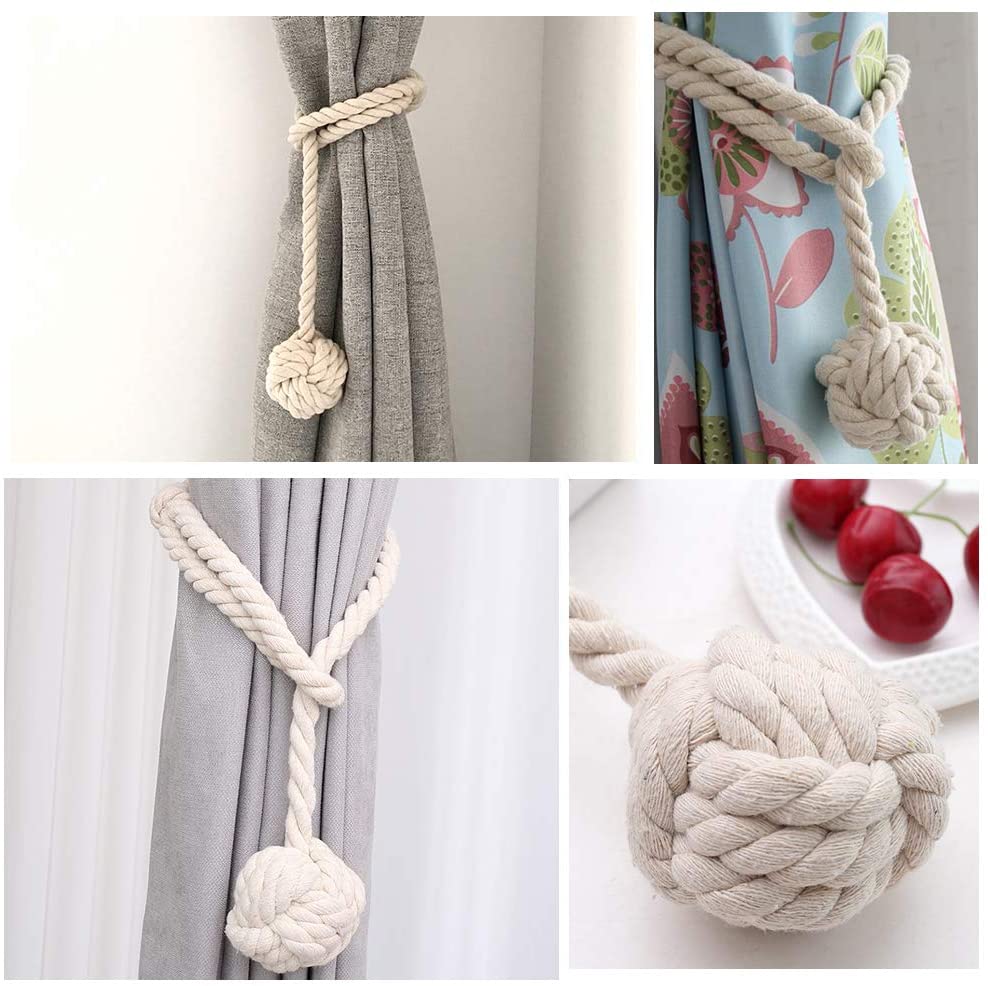 Handwoven Cotton Curtain Tiebacks with Wood Dowel – Boho Macrame Holdbacks for Living Room, Bedroom, Nursery | Natural Woven Drape Holders | Lonoma