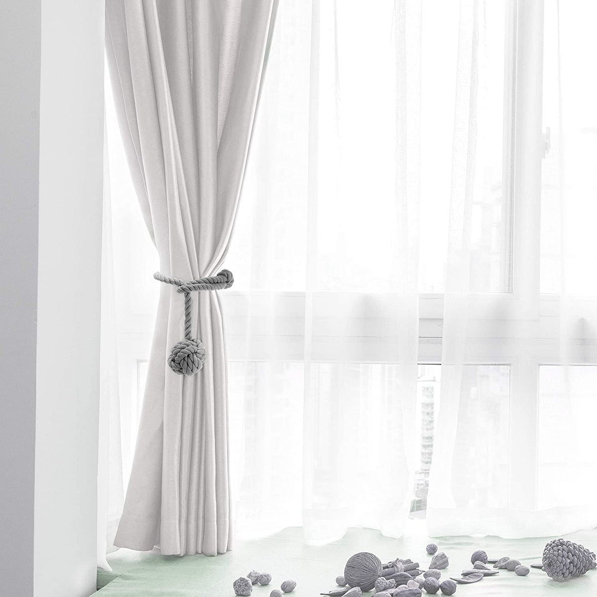 Macramé Curtain Tie Backs with Wooden Stick - Handwoven Cotton Rope Curtain Holders for Boho, Farmhouse & Natural Home Decor | Lonoma