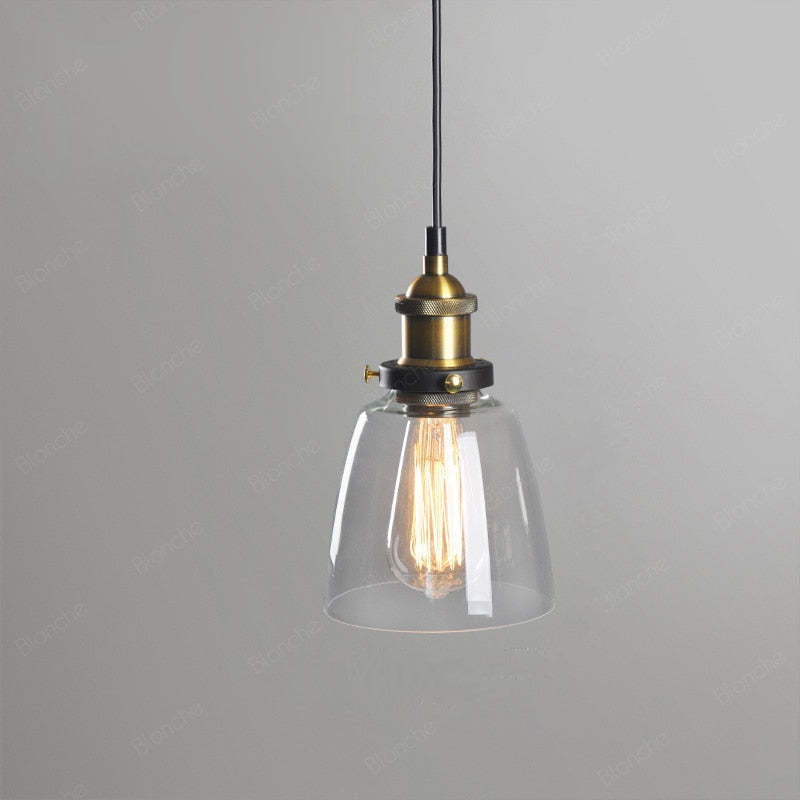 Industrial Glass Shade Hanging Pendant Light Metal Fixture Adjustable Cord Ceiling Lighting for Kitchen Dining Room Bedroom Clear Amber | Lonoma