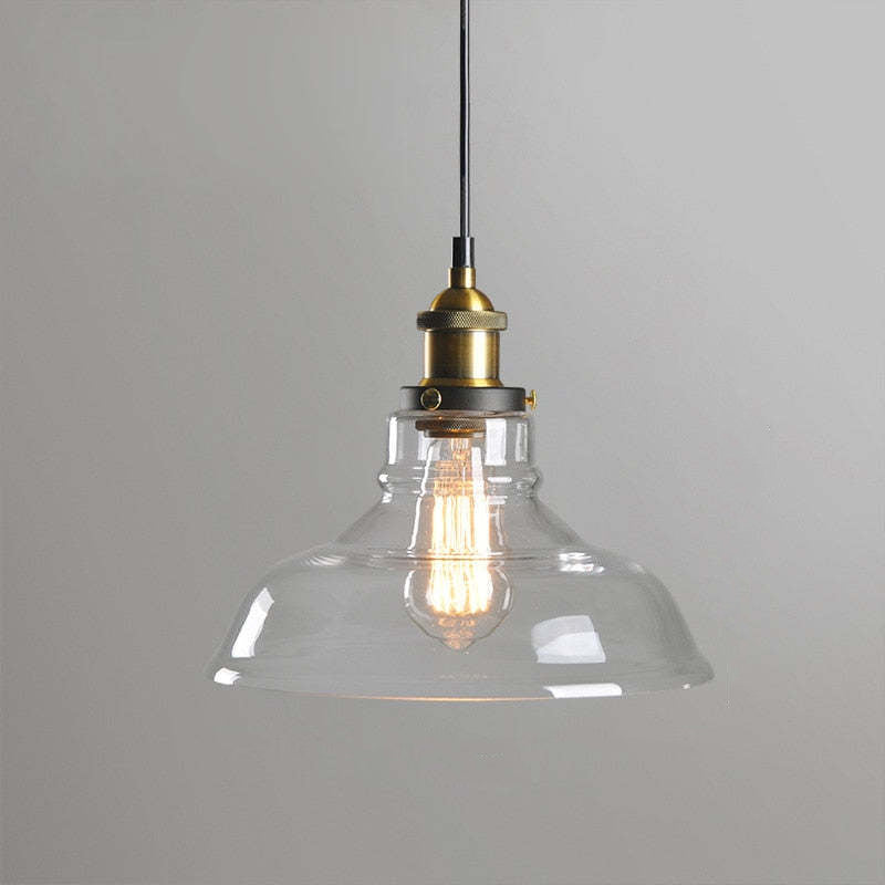 Industrial Glass Shade Hanging Pendant Light Metal Fixture Adjustable Cord Ceiling Lighting for Kitchen Dining Room Bedroom Clear Amber | Lonoma