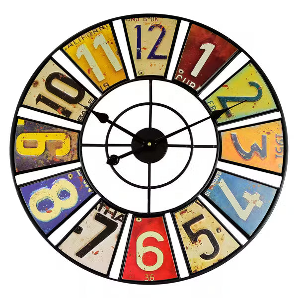 Horloge Murale Ronde Rétro Industriel Multicolore 60 cm Silencieuse Métal Intérieur Extérieur Décoration | Koossa