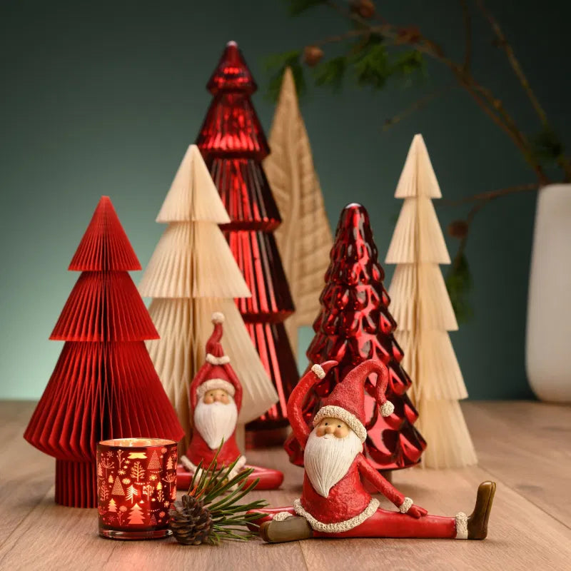 Foldable Paper Honeycomb Tree Centerpiece for Parties & Events – Red, Cream & Green – 12 in or 12 in Tall 3D Tabletop Display | Lonoma