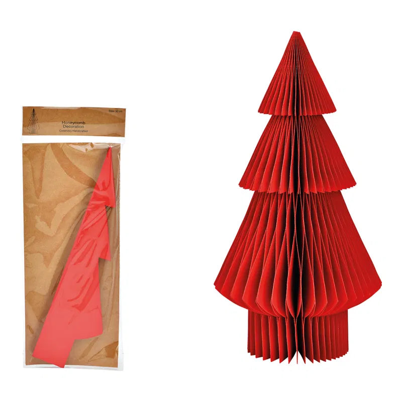 Foldable Paper Honeycomb Tree Centerpiece for Parties & Events – Red, Cream & Green – 12 in or 12 in Tall 3D Tabletop Display | Lonoma