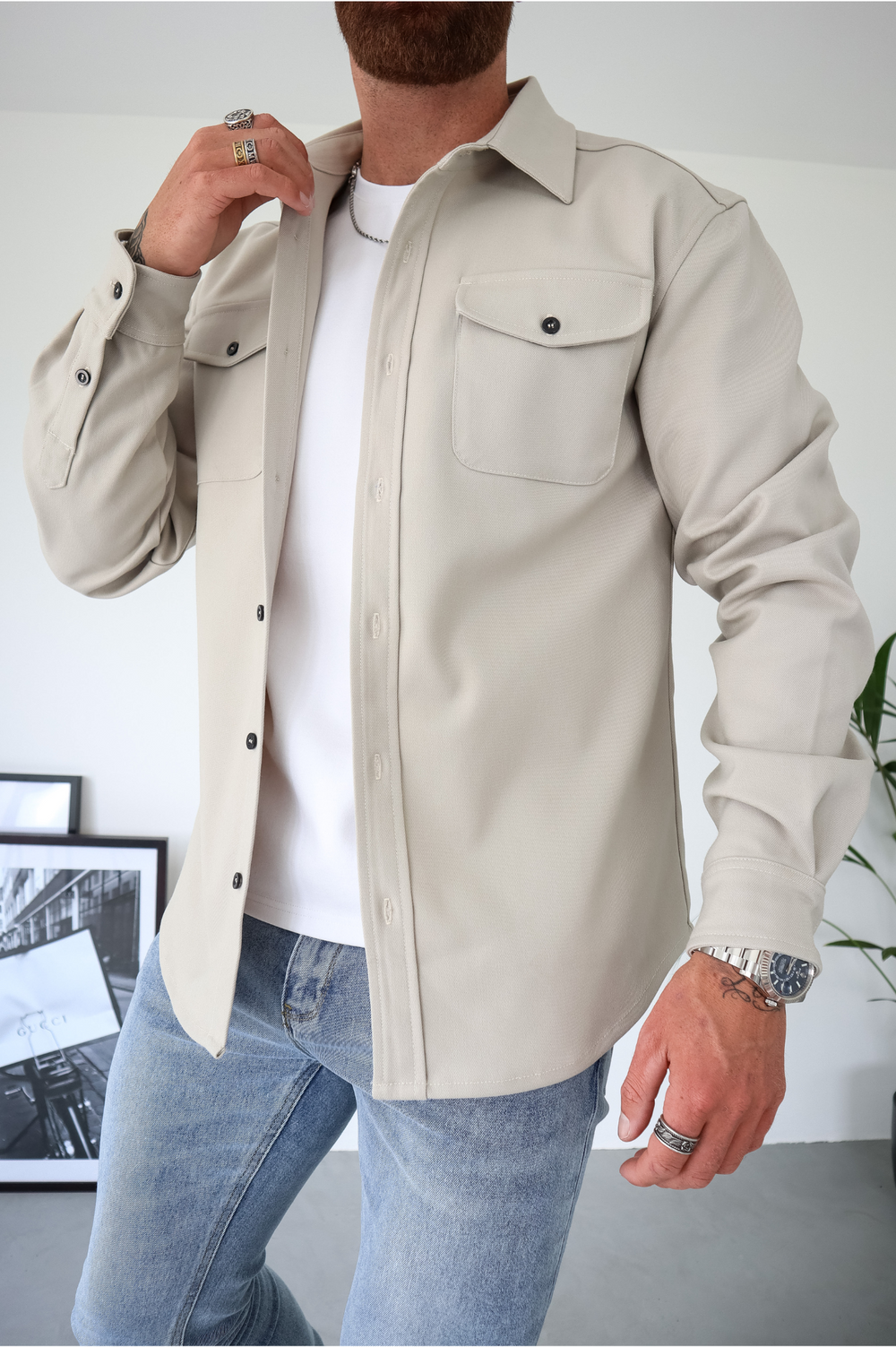 Overshirt Jacket with Long Sleeves and Chest Pockets in Cotton Blend for Smart Casual Layering | Koossa
