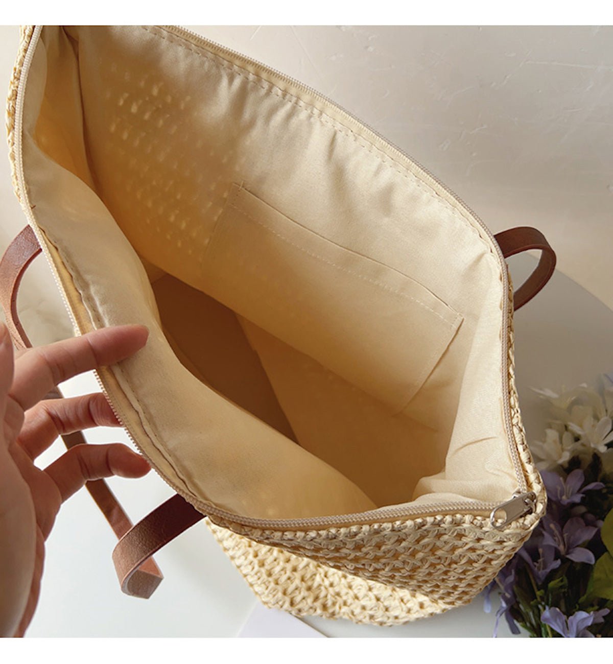 Panier tressé en osier avec anses cuir pour marché et ville style scandinave naturel beige intemporel | Koossa