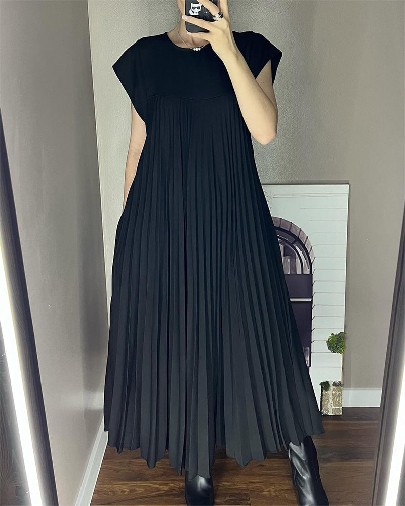 Women's Sleeveless Pleated Midi Dress in Soft Jersey Fabric for Daywear & Evenings | Koossa
