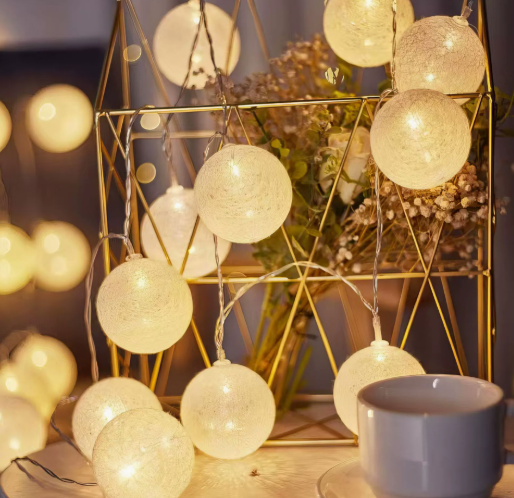 Cotton Ball String Lights, USB or Battery Powered Fairy Lights for Bedroom, Living Room, Nursery, Party & Covered Patio Decor | Lonoma