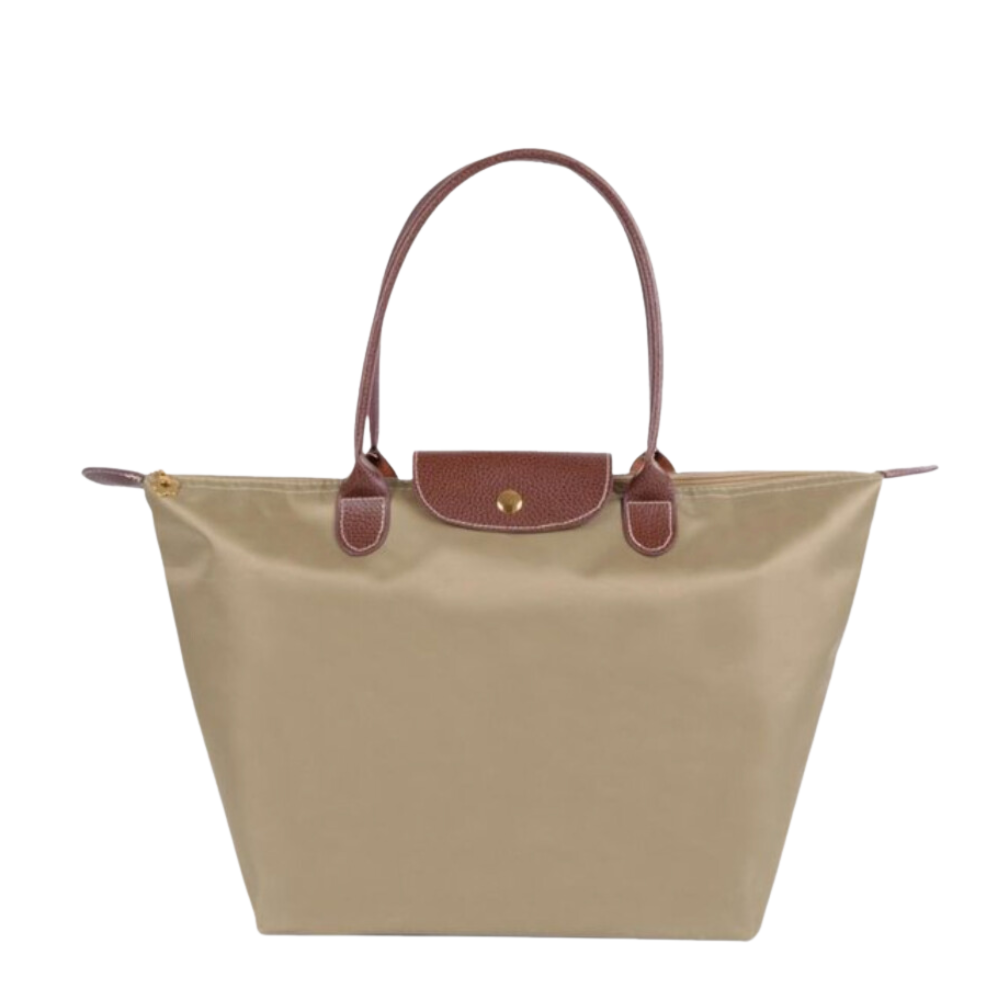 Water-Resistant Nylon Tote Bag with Leather Accents, Large Zip Top Shoulder Handbag for Work, Travel, Weekend and Everyday Use | Lonoma