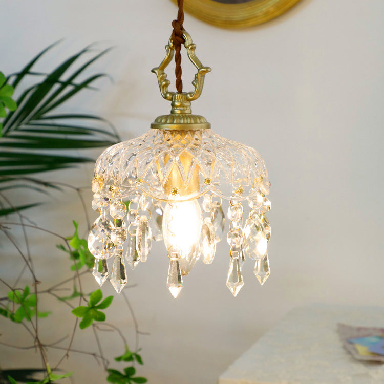 Suspension cristal cuivre E14 motif fleur K9 chambre entrée hall ambiance vintage romantique éclat raffiné | Koossa