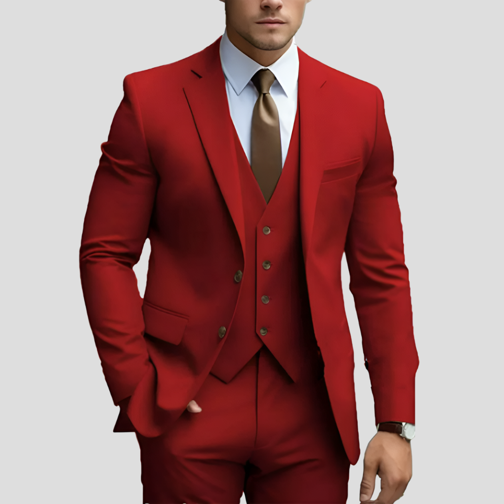 Men's Beige Three-Piece Slim Fit Suit — Formal Wedding Suit for Grooms & Groomsmen | Koossa