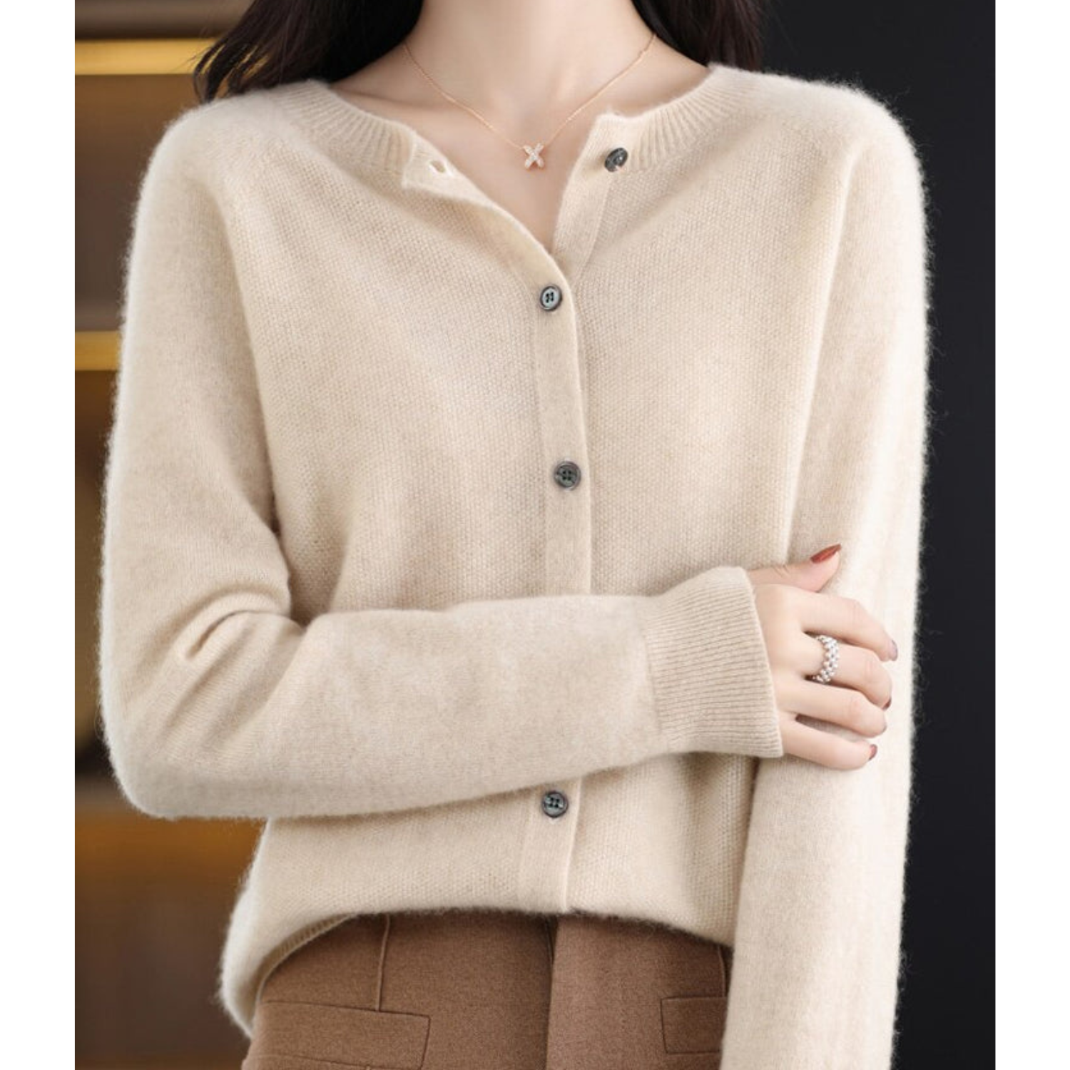Women's Round Neck Cardigan — Classic Button-Front Knitwear for Layering & Everyday Elegance | Koossa