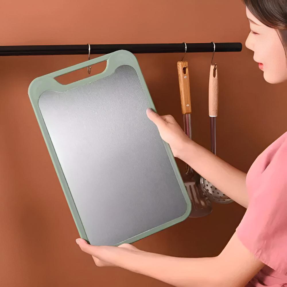 Reversible Cutting Board with Stainless Steel and Rice Fiber Surfaces Plus Built-In Garlic Grater for Meat Vegetables Fruit Kitchen Prep | Lonoma