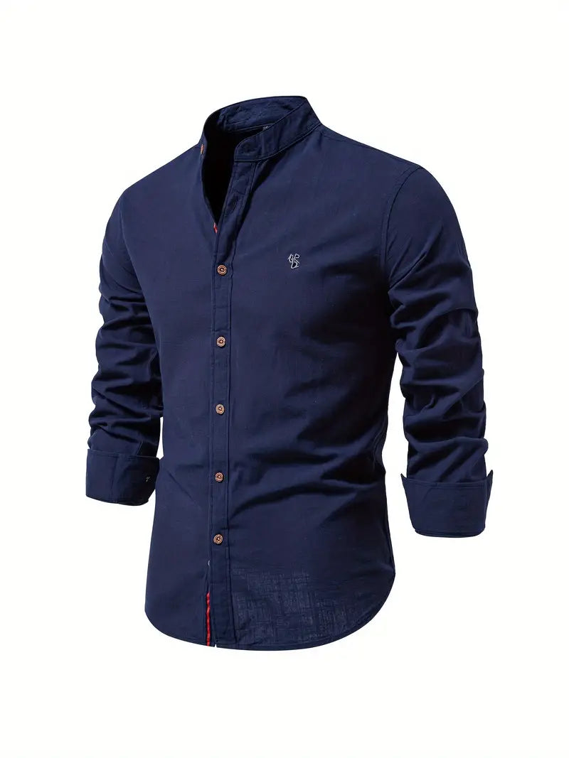 Men's Slim Fit Long Sleeve Shirt in Cotton Blend | Classic Tailored Collar | Smart Casual Workwear | Koossa