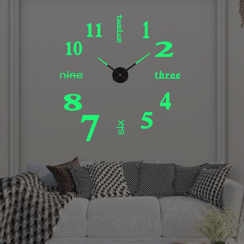 Large DIY 3D Wall Clock, Silent Quartz Non-Ticking Oversized Modern Black Numerals for Living Room, Office & Bedroom Wall Decor | Lonoma