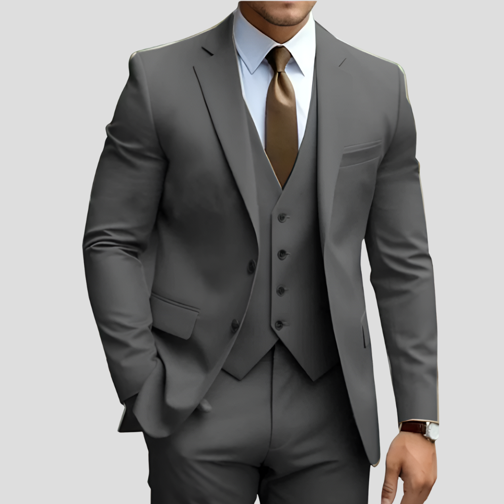 Men's Beige Three-Piece Slim Fit Suit — Formal Wedding Suit for Grooms & Groomsmen | Koossa