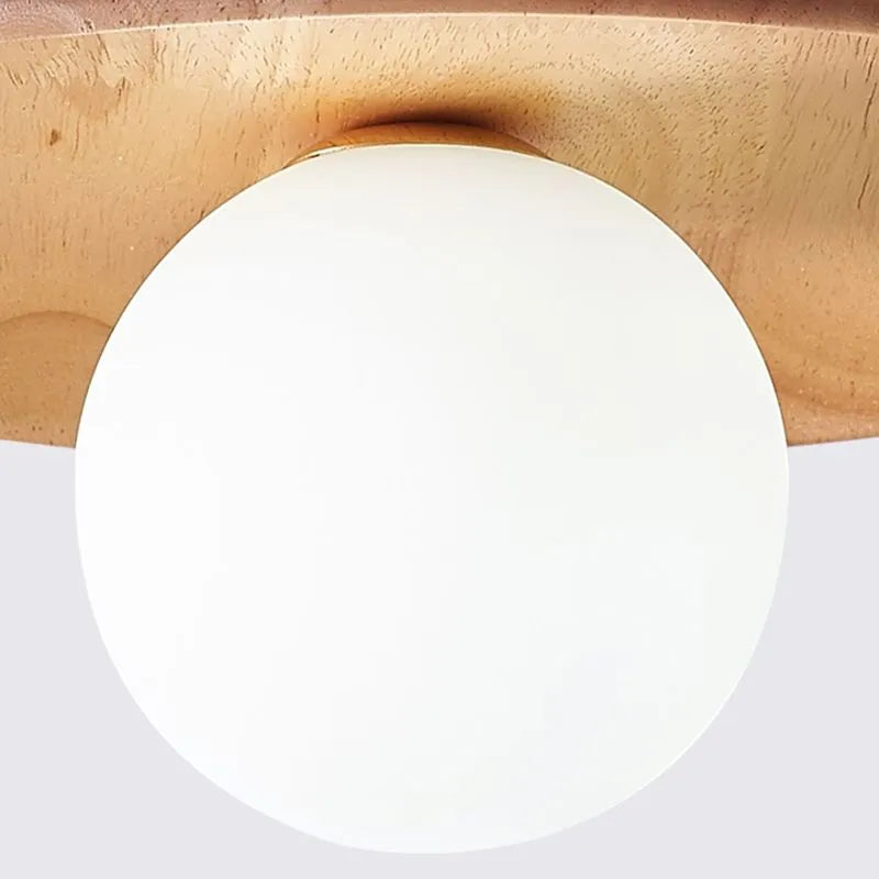 Flush Mount Ceiling Light with Dome Glass Shade Wood Base Modern Oaki Style for Kitchen Bedroom Hallway Entryway Indoor Hardwired G9 LED | Lonoma