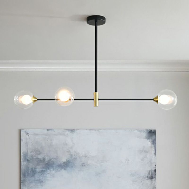 Black Multi-Globe Glass Pendant Light Linear Design Metal Frame G9 Hardwired Ceiling Fixture Adjustable Hanging Indoor Lighting | Lonoma