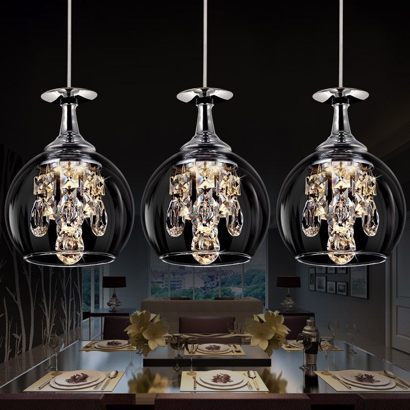 Clear Crystal Pendant Light, Wine Glass Shape Hanging Ceiling Lamp with Adjustable Cord for Dining Room, Kitchen Island & Bedroom | Lonoma