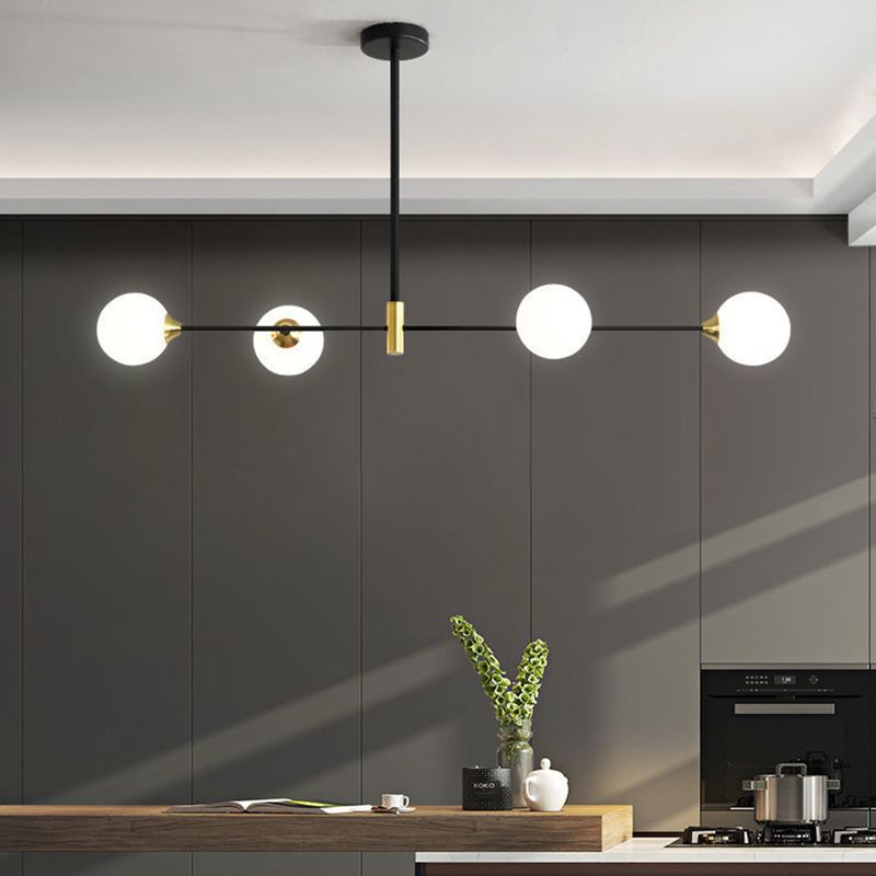 Black Multi-Globe Glass Pendant Light Linear Design Metal Frame G9 Hardwired Ceiling Fixture Adjustable Hanging Indoor Lighting | Lonoma