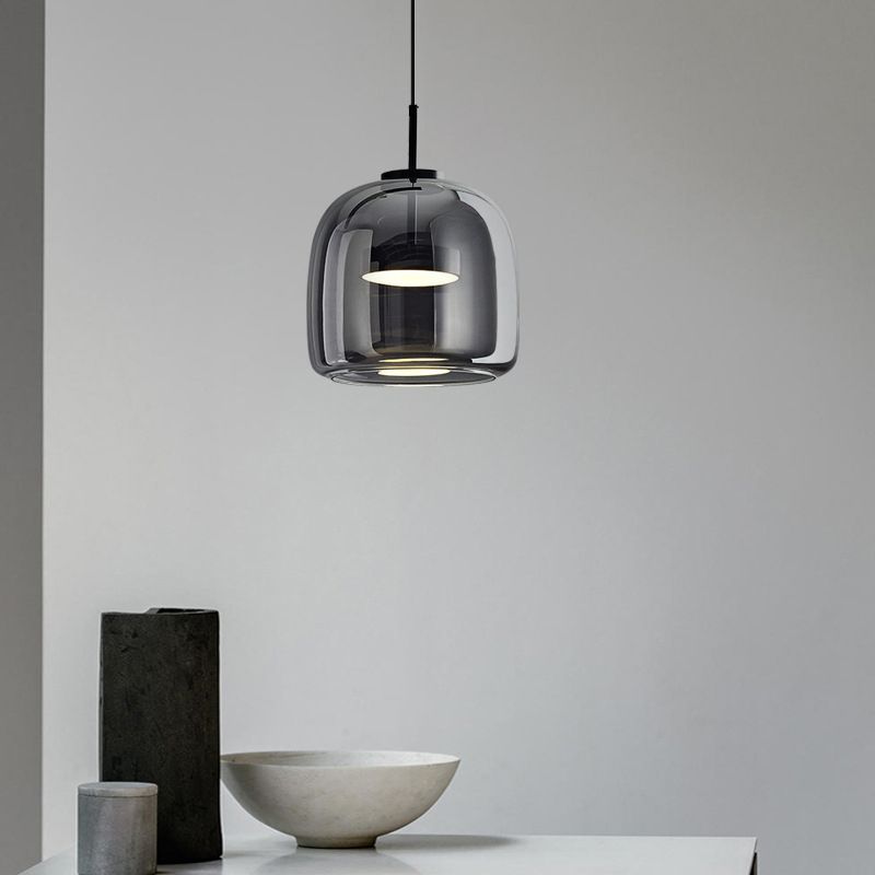 Smoky Gray Glass Pendant Light Single Bulb Adjustable Modern Hanging Fixture for Kitchen Island Dining Room Entryway Bedroom | Lonoma