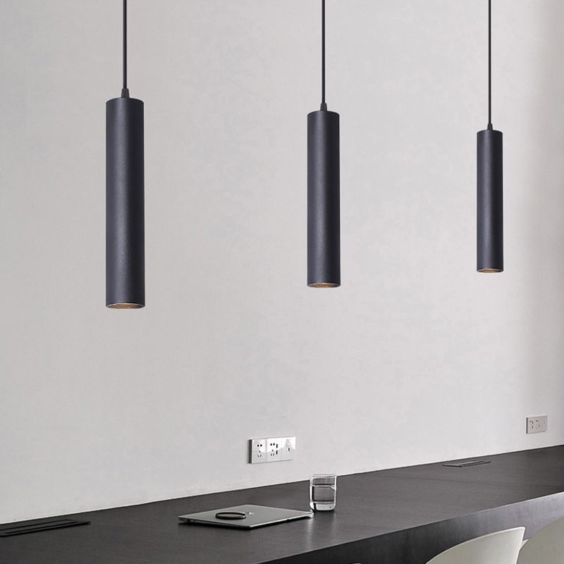 Linear Cylinder Pendant Light Black Metal 12 or 16 Inch Hardwired Adjustable Height Modern Hanging Fixture Dining Room Kitchen Island Bar | Lonoma