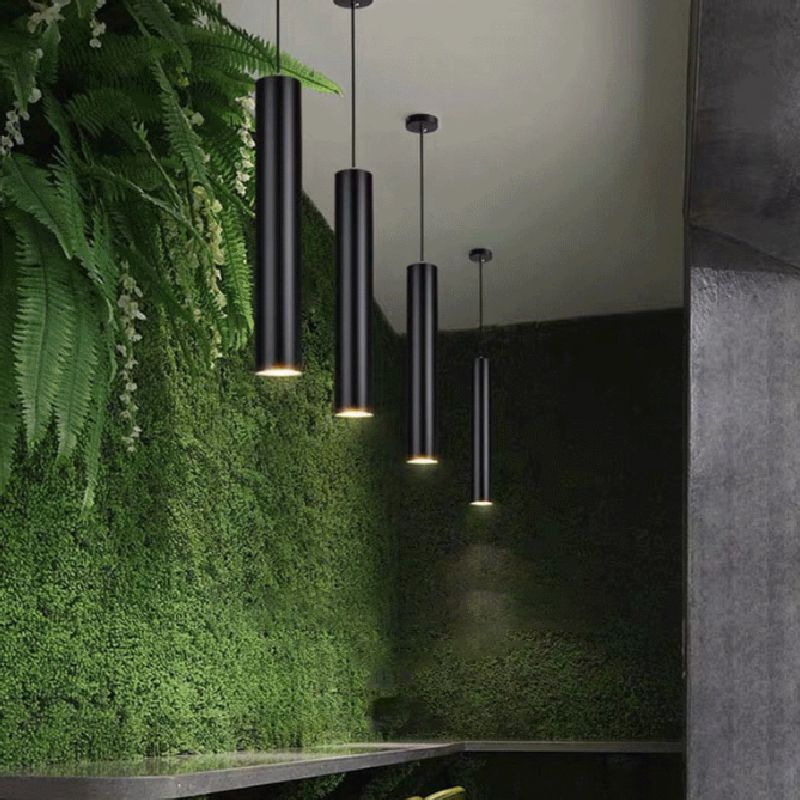 Linear Cylinder Pendant Light Black Metal 12 or 16 Inch Hardwired Adjustable Height Modern Hanging Fixture Dining Room Kitchen Island Bar | Lonoma