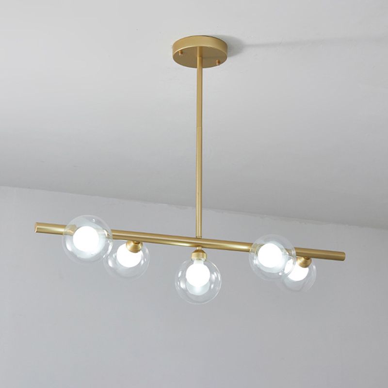 Hanging Island Chandelier Metal Frame Orb Glass Shades 5 or 6 Bulbs Black Gold for Dining Kitchen Living | Lonoma