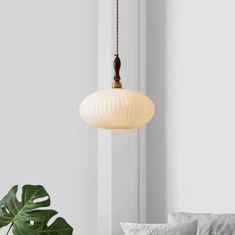 Suspension Cloche Verre Blanc Laiteux et Bois de Noyer 25 cm Éclairage Doux Salle à Manger Cuisine Salon | Koossa