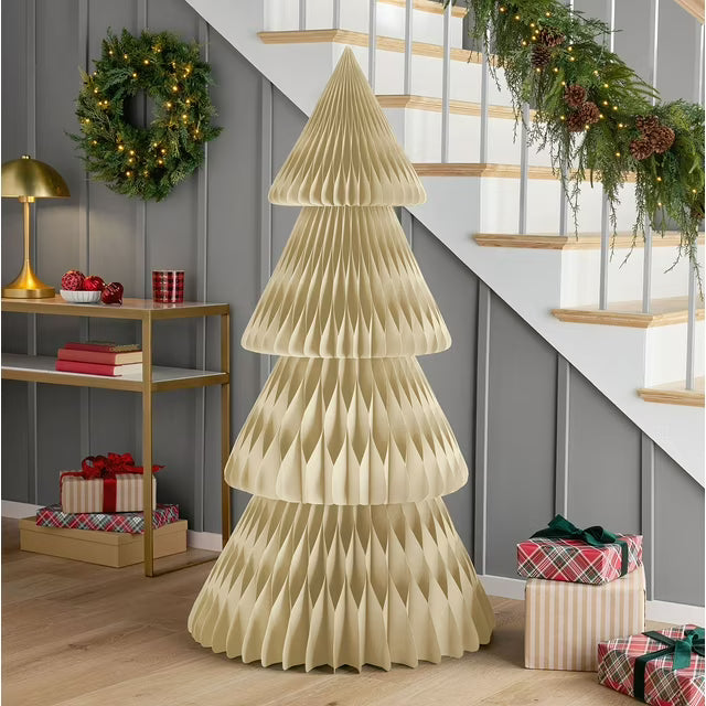 Foldable Paper Honeycomb Tree Centerpiece for Parties & Events – Red, Cream & Green – 12 in or 12 in Tall 3D Tabletop Display | Lonoma