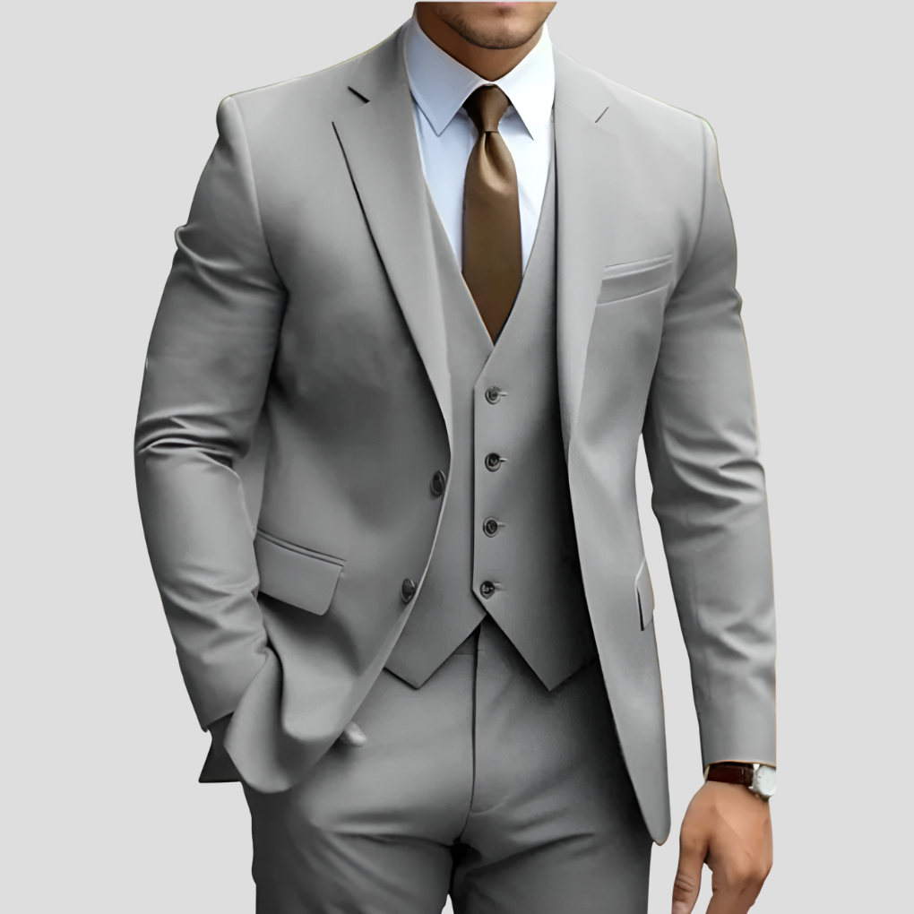 Men's Beige Three-Piece Slim Fit Suit — Formal Wedding Suit for Grooms & Groomsmen | Koossa
