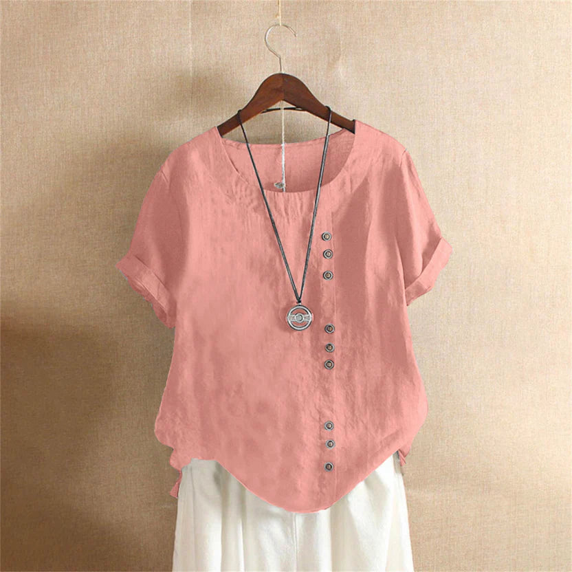 Women's Round Neck Short Sleeve Blouse in Nine Versatile Colours – Effortless Style for Work and Leisure | Koossa