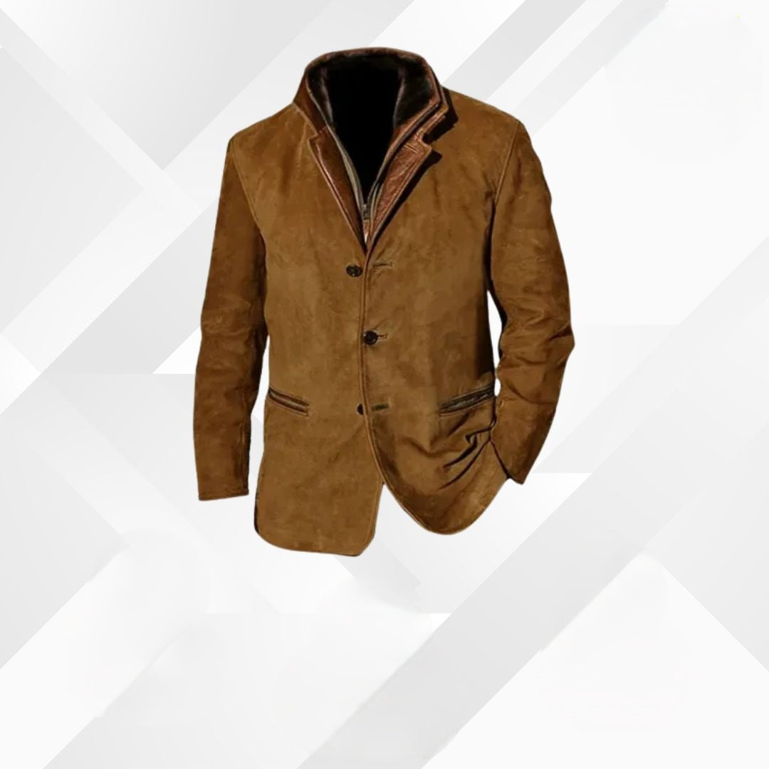 Men's Suede Blazer Jacket Two-Button Sport Coat with Leather Trim Details for Fall | Lonoma