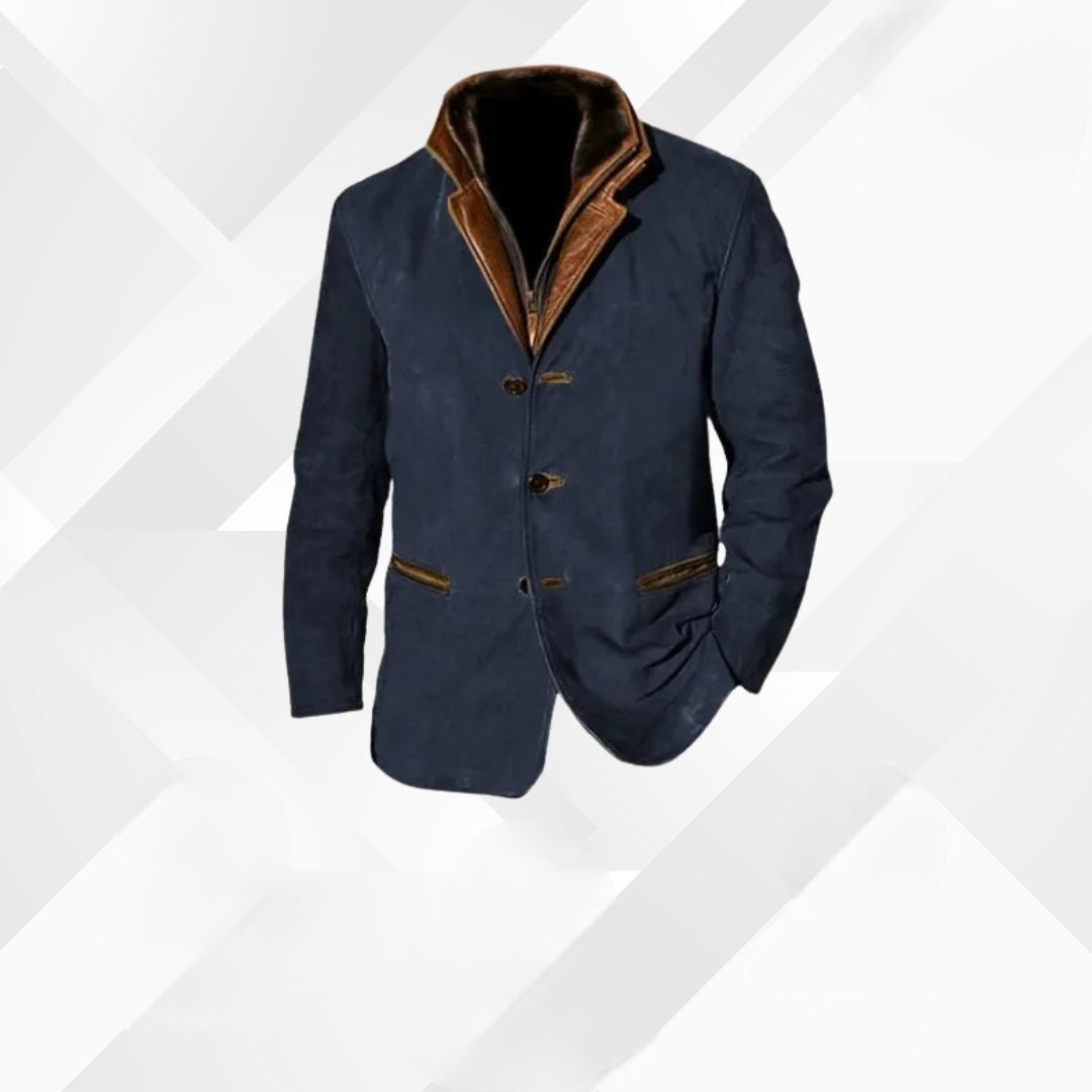 Men's Suede Blazer Jacket Two-Button Sport Coat with Leather Trim Details for Fall | Lonoma