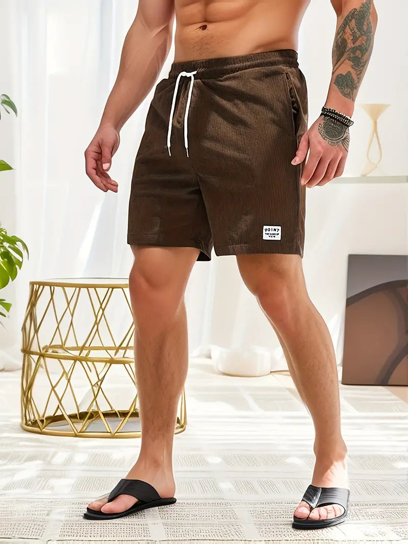 Men's Brown Corduroy Summer Shorts — Elasticated Waist Casual Shorts for Weekend & Holiday Wear | Koossa