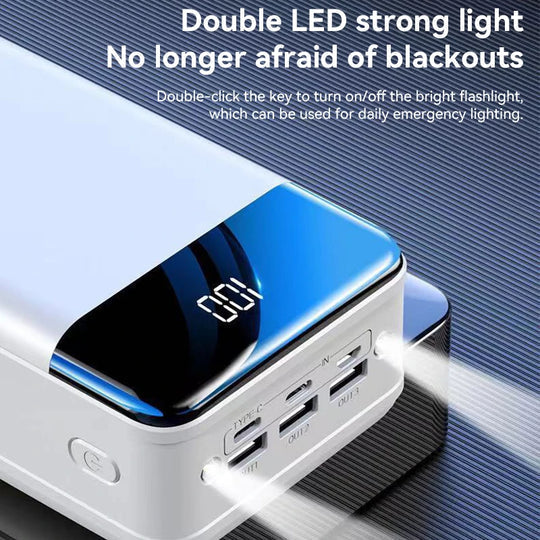 Batterie externe 100 000 mAh charge rapide USB-A USB-C voyage camping randonnée urgence noir compacte portable | Koossa