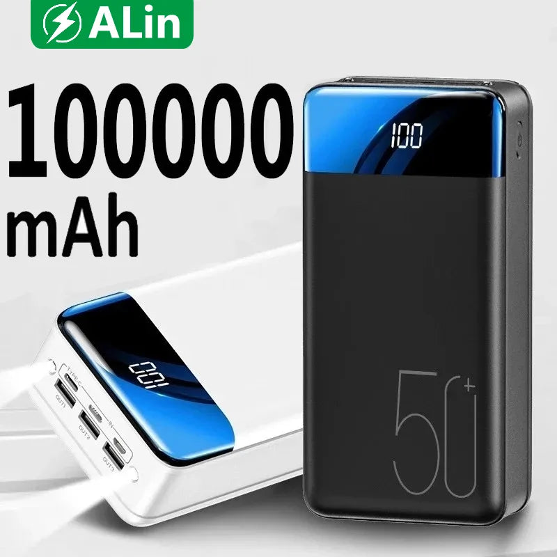 Batterie externe 100 000 mAh charge rapide USB-A USB-C voyage camping randonnée urgence noir compacte portable | Koossa