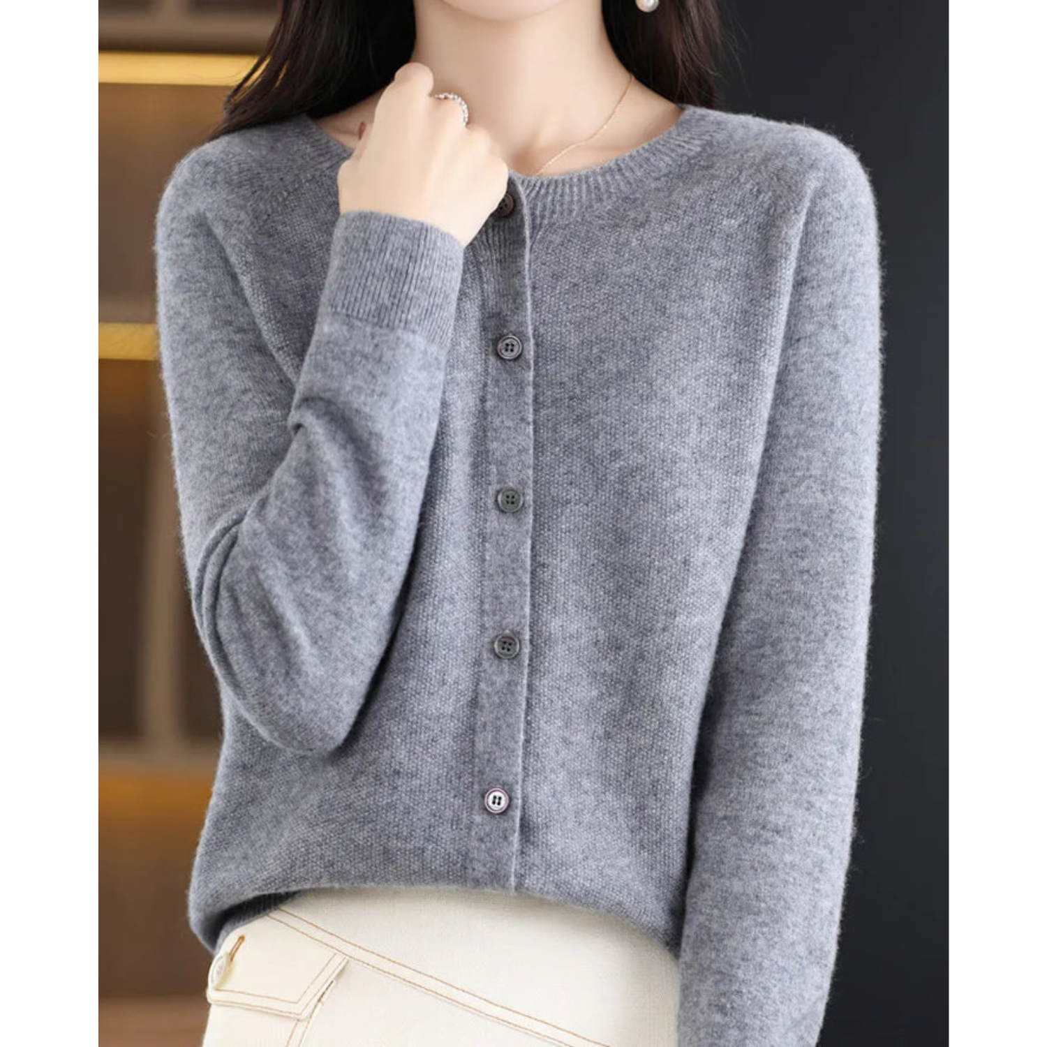 Women's Round Neck Cardigan — Classic Button-Front Knitwear for Layering & Everyday Elegance | Koossa