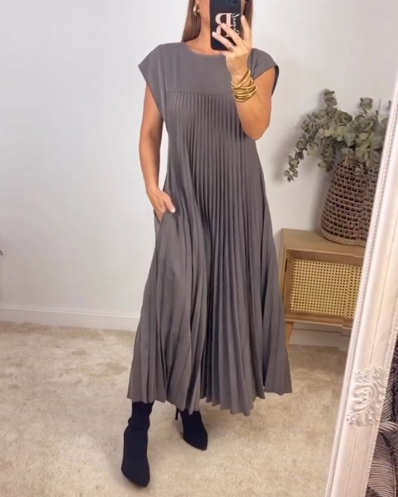 Women's Sleeveless Pleated Midi Dress in Soft Jersey Fabric for Daywear & Evenings | Koossa