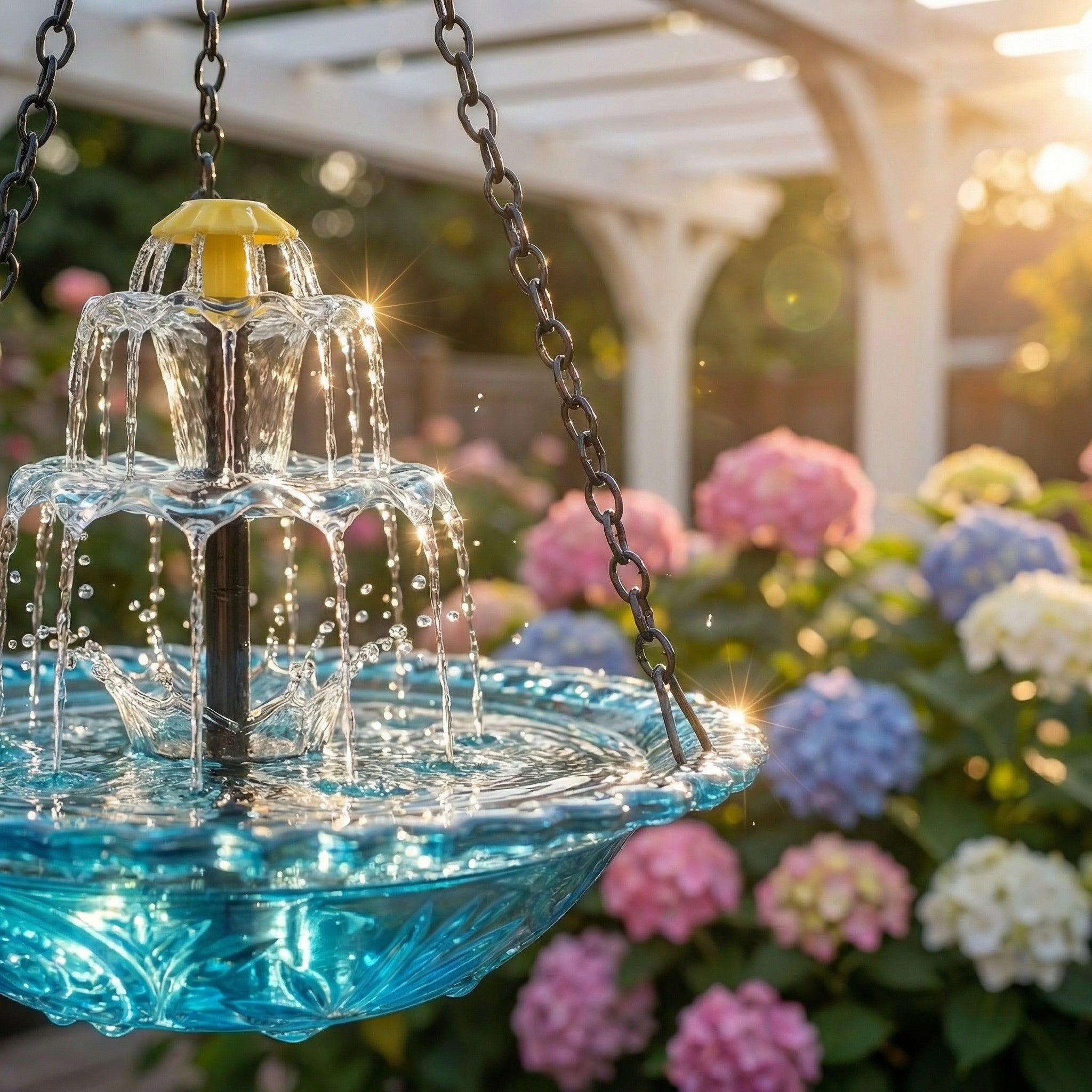 Fontaine à oiseaux suspendue solaire deux vasques verre Ø 25,5 cm cascade automatique jardin terrasse | Koossa