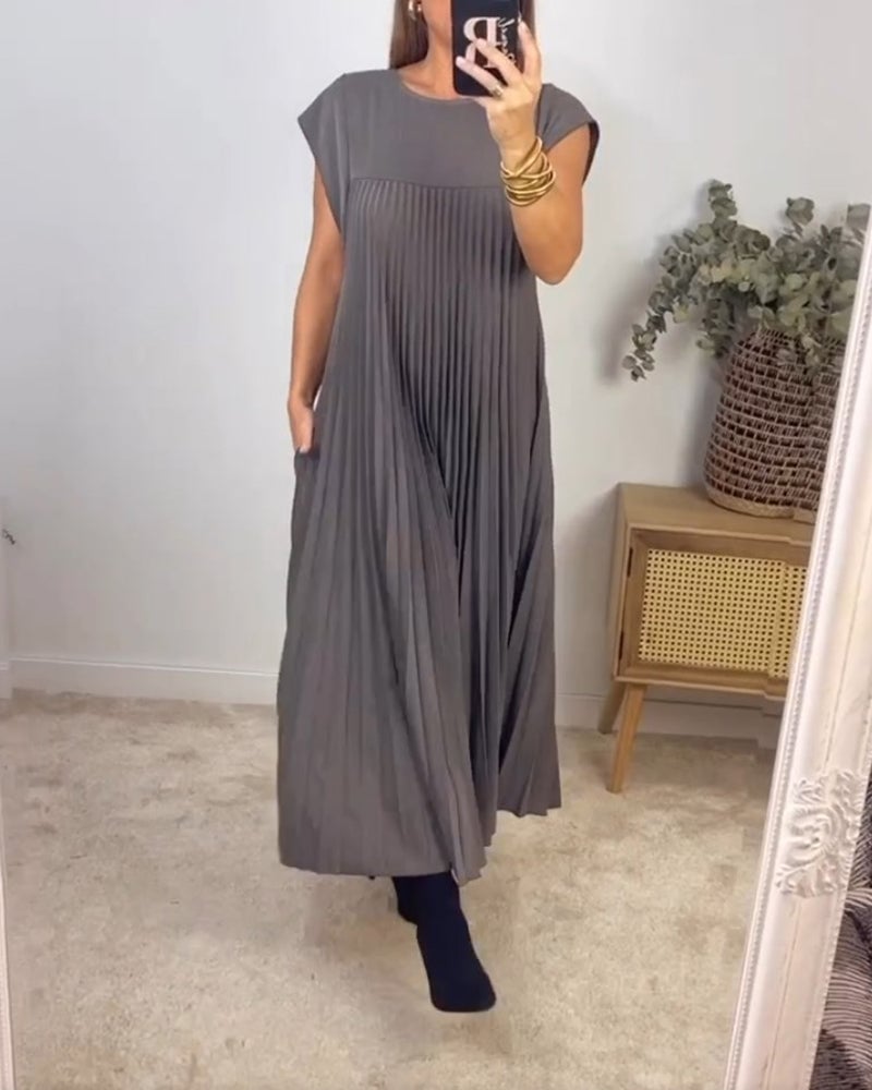 Women's Sleeveless Pleated Midi Dress in Soft Jersey Fabric for Daywear & Evenings | Koossa