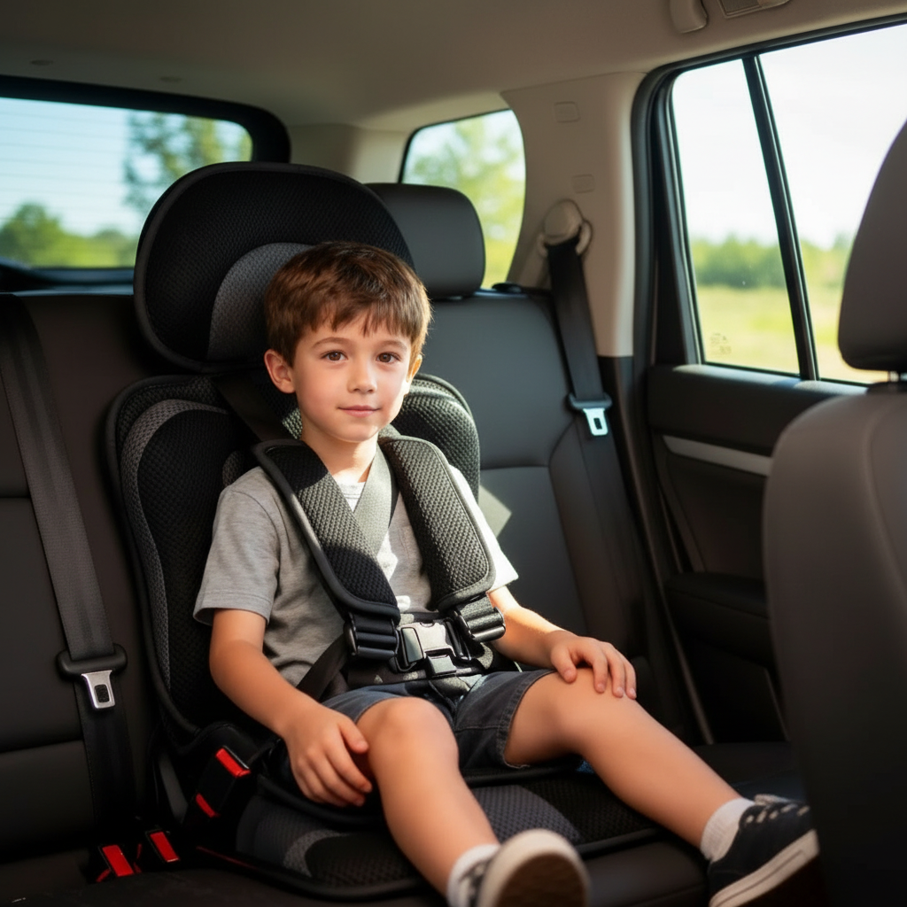 Collapsible Travel Booster Seat with 5-Point Harness for Kids Ages 1-14, Portable Folding Car Seat for Rideshares, Rentals & Road Trips | Lonoma