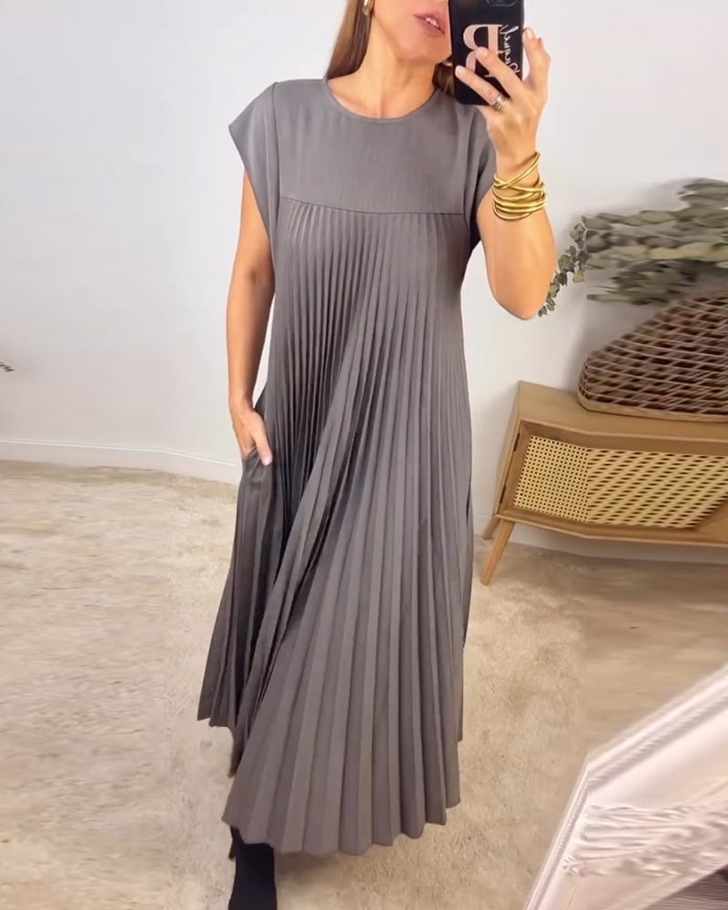 Women's Sleeveless Pleated Midi Dress in Soft Jersey Fabric for Daywear & Evenings | Koossa