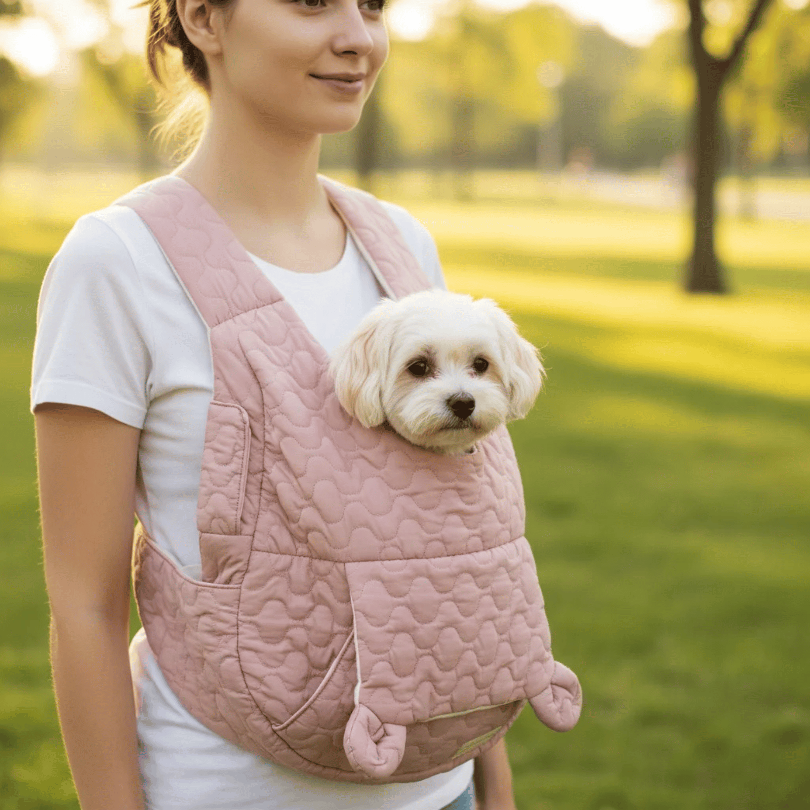 Dog Front Carrier Quilted Cotton Breathable 45x45x17cm Hands-Free Sling Small Dog Cat Travel Pouch Adjustable Straps | Koossa